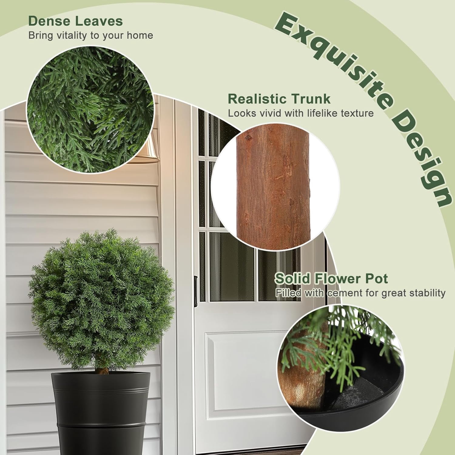24inch Home Artificial Cedar Topiary Ball Trees with Potted, Fake Cedar Plants Artificial Shrubs Bushes Ball Tree for Front Door Porch Garden Backyard Decor (2 Pack)