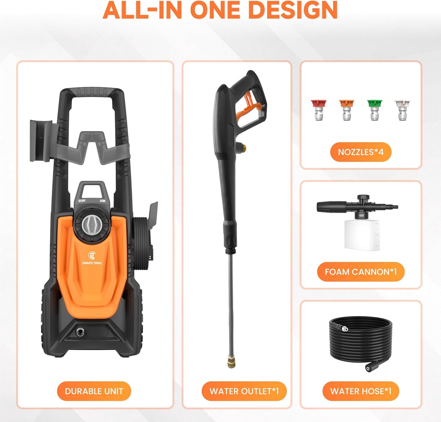 Giraffe Tools Electric High Pressure Washer, Max 2400 PSI, 2.3 GPM Power Washer Portable, 20+32 ft