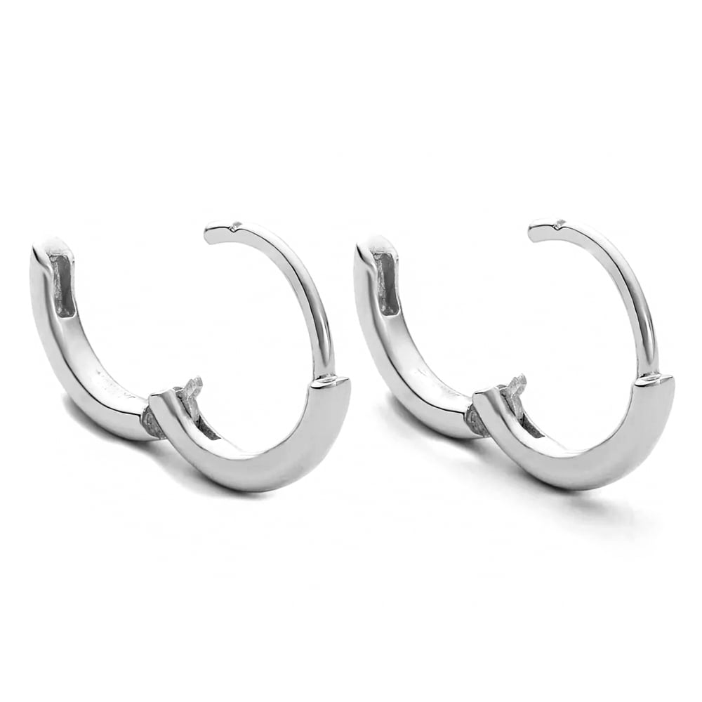 Classic Elegant Pure Solid 925 Sterling Silver White Gold Plated Small 14mm Thin Hoops Earrings Unisex Trendy Cool Men Women Hypoallergenic Huggie Hoop Earrings