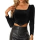 thumbnail image 1 of Top corto de terciopelo de manga larga para mujer Blusa informal con cuello cuadrado Negro XL, 1 of 6