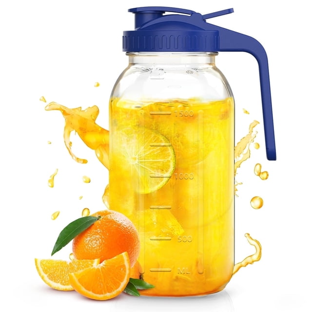 GPED Jarra de Vidrio Tipo Mason con Tapa de Boquilla Vertedora, 64 oz (2 Cuartos) Jarras de Boca Ancha a Prueba de Fugas con Asa y Tapa Abatible para Café Frío, Almacenamiento de Leche Materna, Agua,