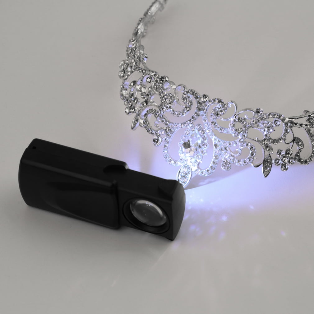Tivolii 1pc Mini Pocket 30x21mm Black Microscope LED fold Eye Jewelry Loupe Pull Type Jewelry Magnifier with LED Light Jewelry Loupe