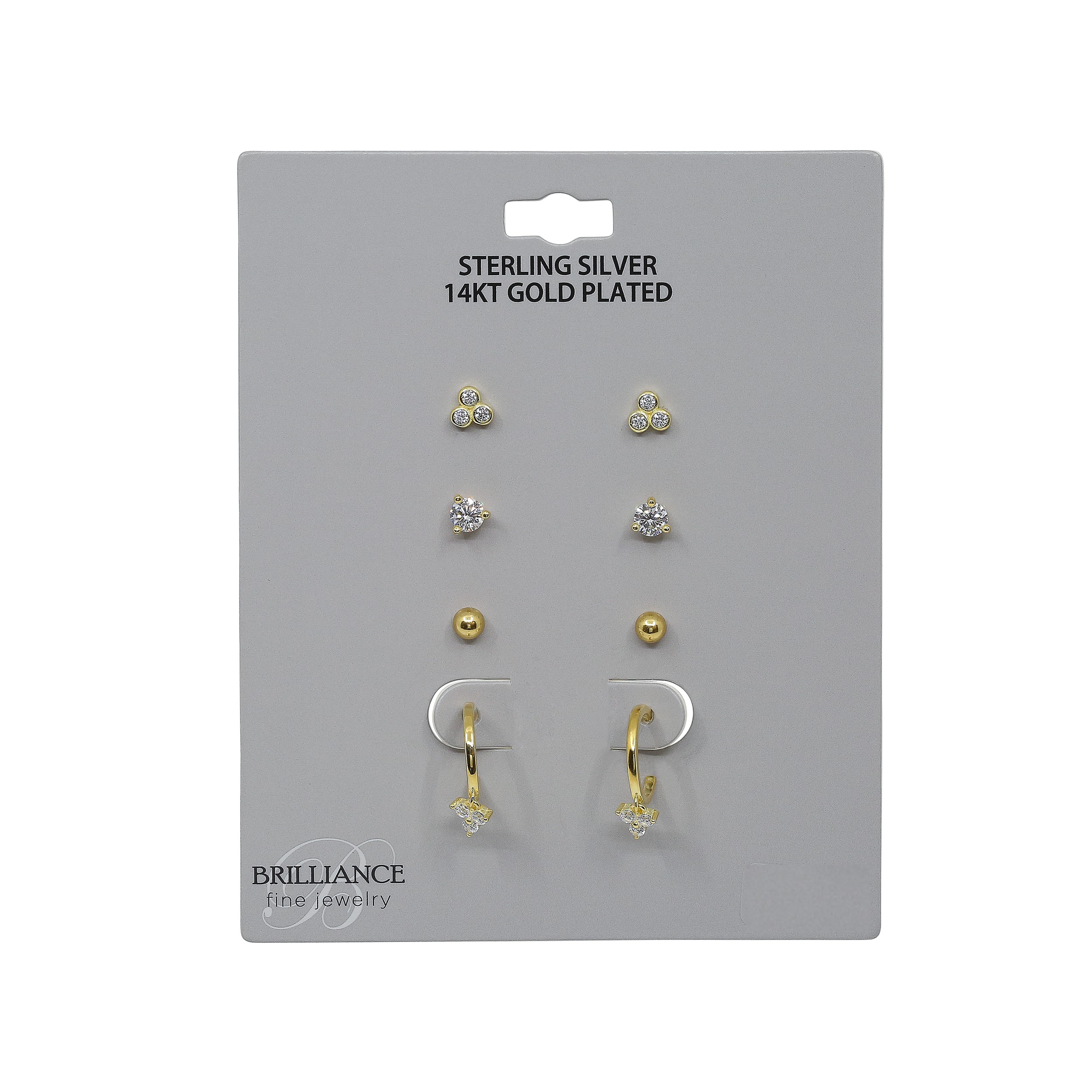 Brilliance Fine Jewelry Women's Simulated Diamond Earring Set with Hoop in 14KT Gold Plated Sterling Silver