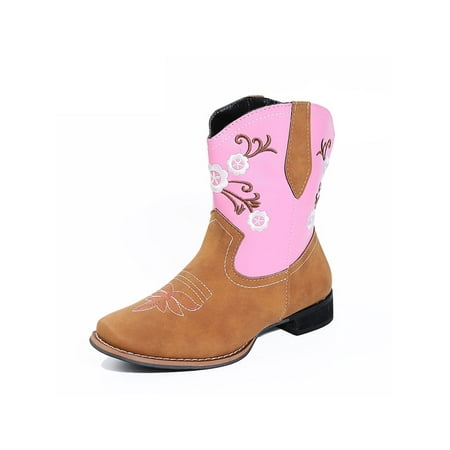 

Ferndule Womens Embroidered Western Boots Work Pull On Wide-Calf Cowgirl Boot Pink 4.5