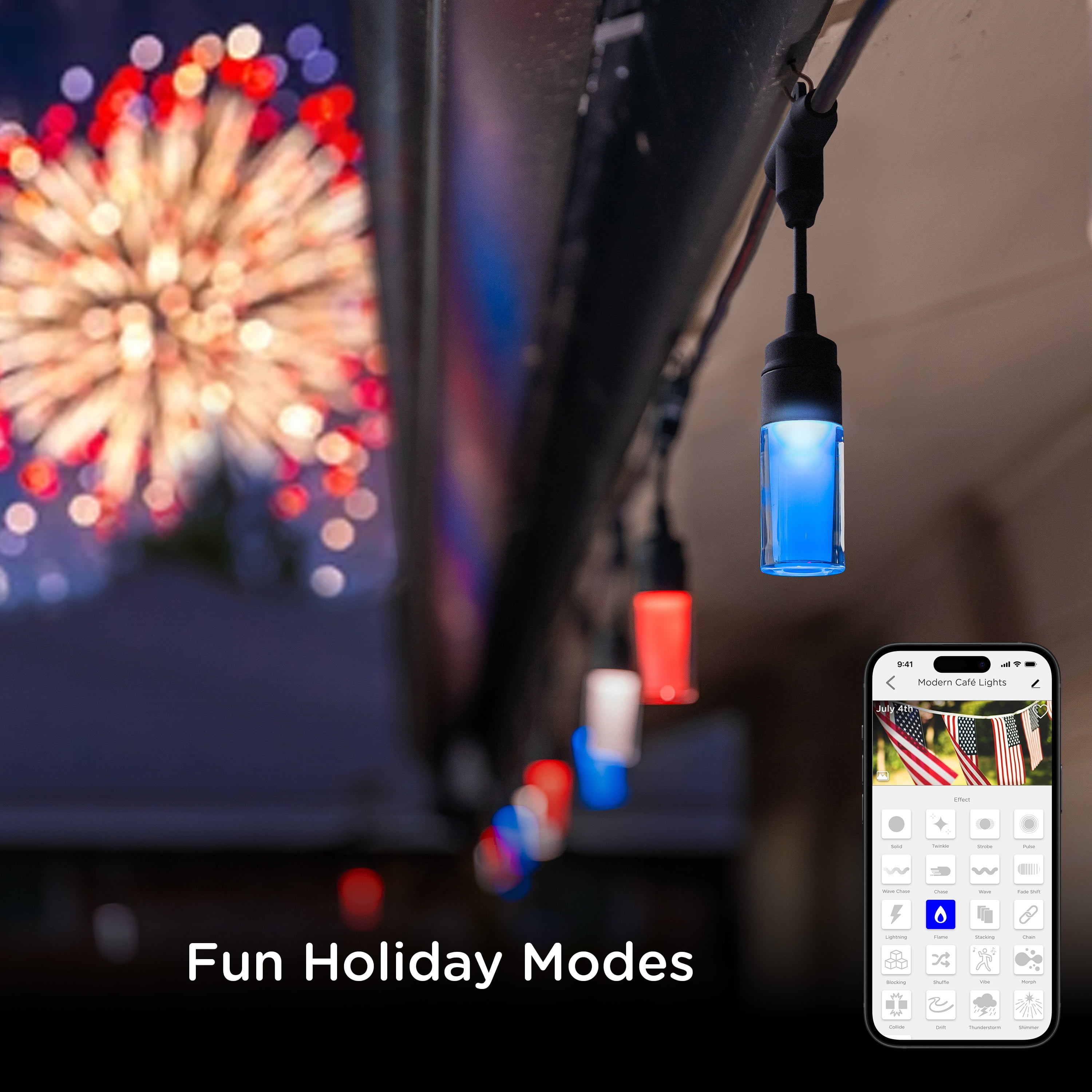 Enbrighten LED Wi-Fi Smart Modern Cafe Lights, Color Changing Outdoor String Lights for Backyard and Patio, 48ft