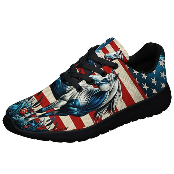 Patriotic Horse American flag Shoes Sneakers for Women Men Black Size 3.5