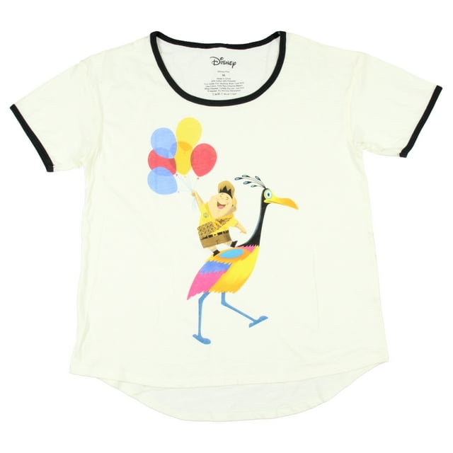 Disney UP Russell Riding Kevin the Tropical Bird Juniors Ringer T-Shirt (2XL)