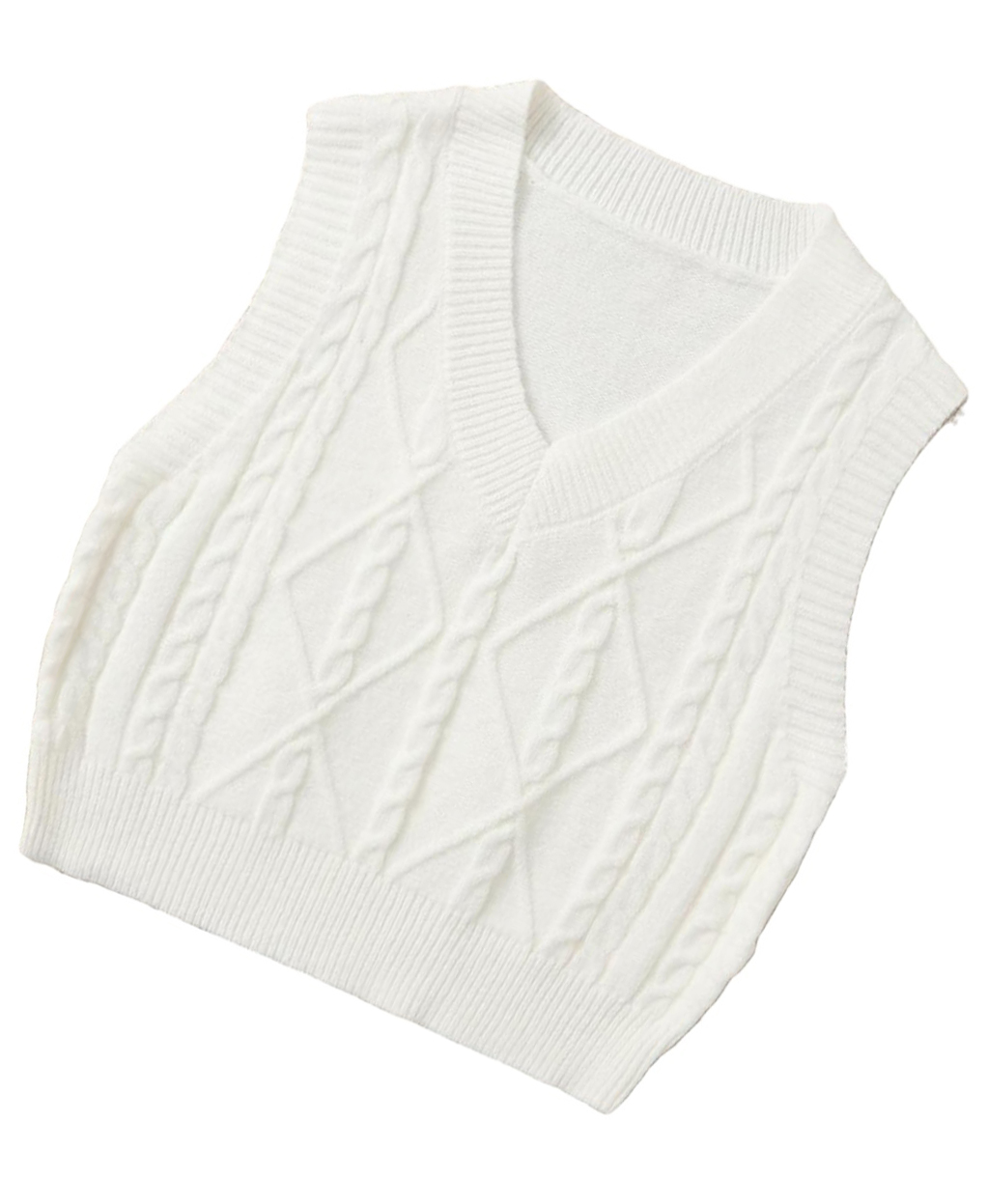 Casual Plain V neck White Women's Sweater Vests (Women's)