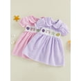thumbnail image 3 of BemeyourBBs Toddler Baby Girl Summer Plaid Gingham Smocked Dress 6 12 18 24 Months 2 3 4 Years Puff Short Sleeve Cute Crab Starfish Embroidery Doll Collar A-Line Summer Beach Holiday Party Dress, 3 of 9