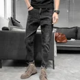 thumbnail image 2 of Pantalones vaqueros ajustados de tubo para hombre, pantalones vaqueros ajustados y ajustados, pantalones vaqueros negros para hombre, novedad de 2025 en ropa vaquera de gran tamaño para otoño, 2 of 5
