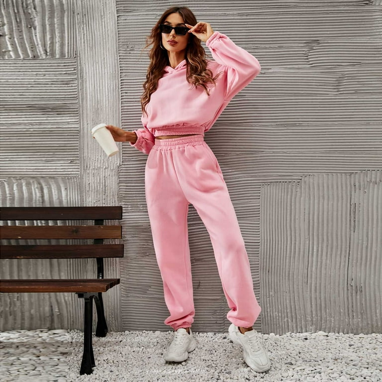 Reduced RQYYD Women Hoodies Tracksuit Long Sleeve Sweatshirts Jogger Pants  Sweatpants Jogging Suits 2 Piece Outfits Casual Hooded Lounge Sets(Pink,M)  