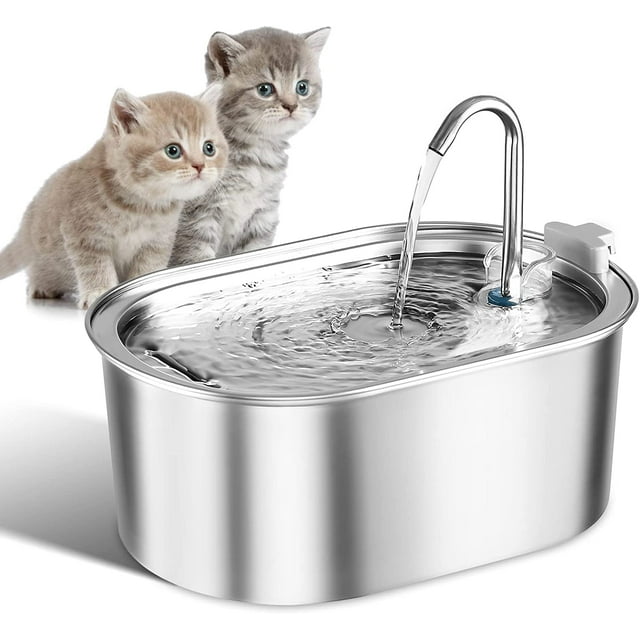 Fuente de agua para gatos, fuente de agua automática para mascotas, fuente para mascotas de acero inoxidable de 3,2 L/108 oz, dispensador de agua para perros, tazón de agua para gatos, bebed