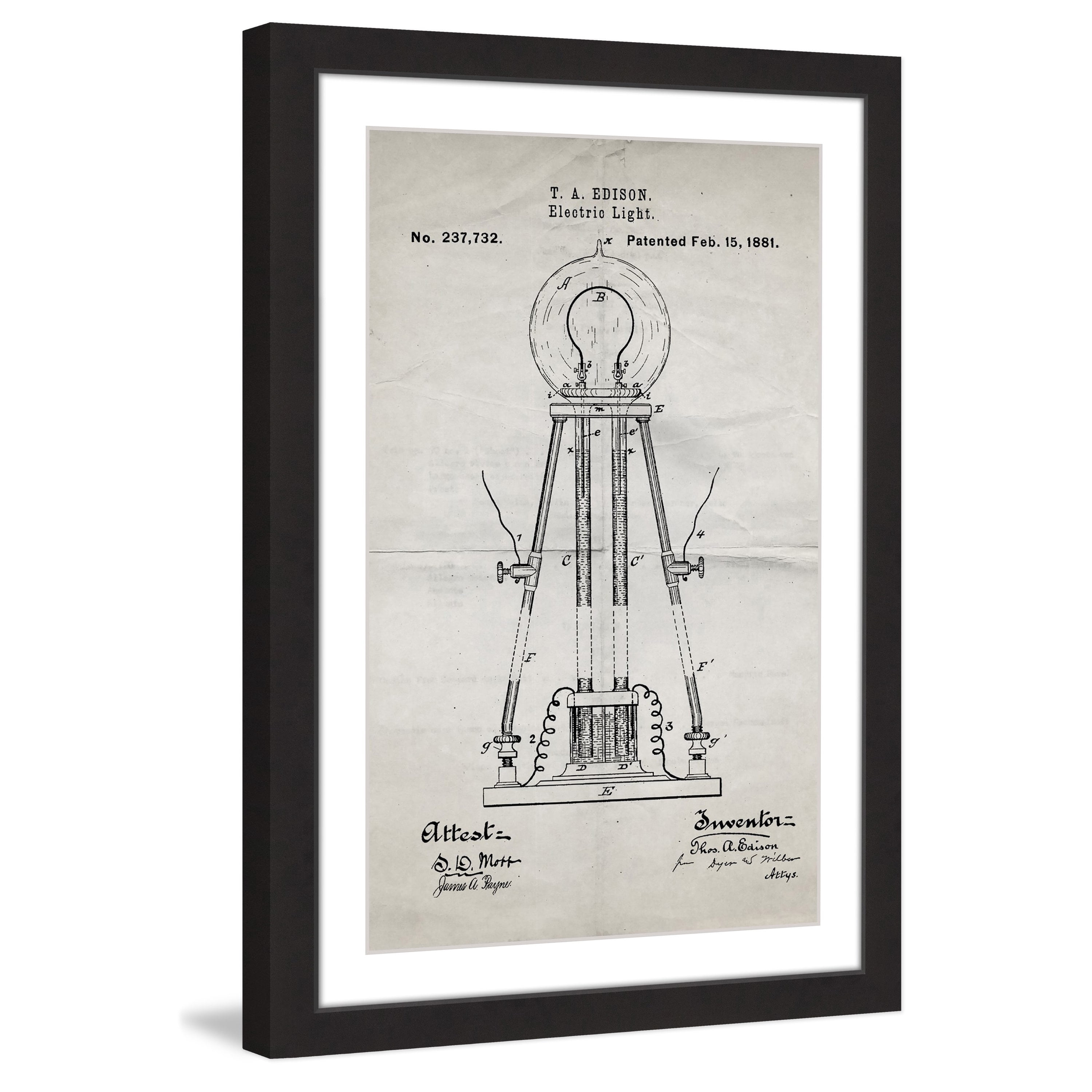 "Edison Light 1881 Old Paper" Framed Painting Art Print, 16" x 1.5"
