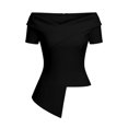 thumbnail image 5 of Hulanddfd Women's Tops Fashion Off-Shoulder Crossover V-Neck Asymmetric Top Black Size S, 5 of 5