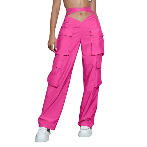 Fsqjgq Women's Hiking Cargo Pants Joggers Pants Women 2024 Cargo Pants Woman Relaxed Fit Baggy Clothes Black Pants High Waist Zipper Slim Drawstring Waist with Pockets Loose Plus Size Womans Parachut