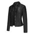 thumbnail image 5 of Dealovy Womens Cropped Leather Jackets Casual Motorcycle Jacket Button down Coat Outerwear, 5 of 9