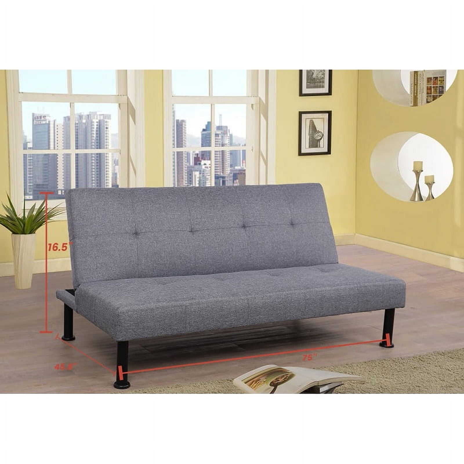 Convertible Futon Sofa Bed Linen Loveseat Adjustable Sleeper Sofa Couch for Living Room Small Apartment,Grey