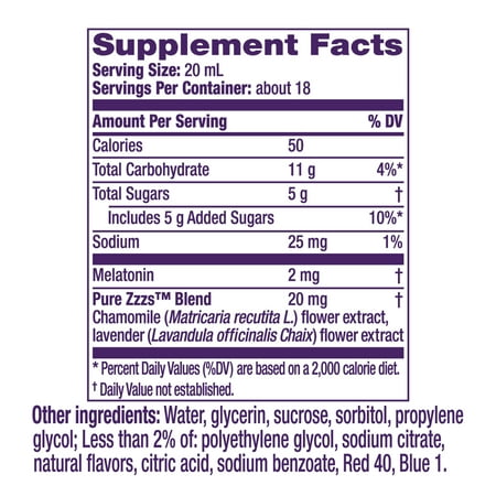 Vicks ZzzQuil Pure Zzzs Melatonin Sleep Aid Liquid, Dietary Supplement, Berry Chamomile and Lavender, 12 fl oz