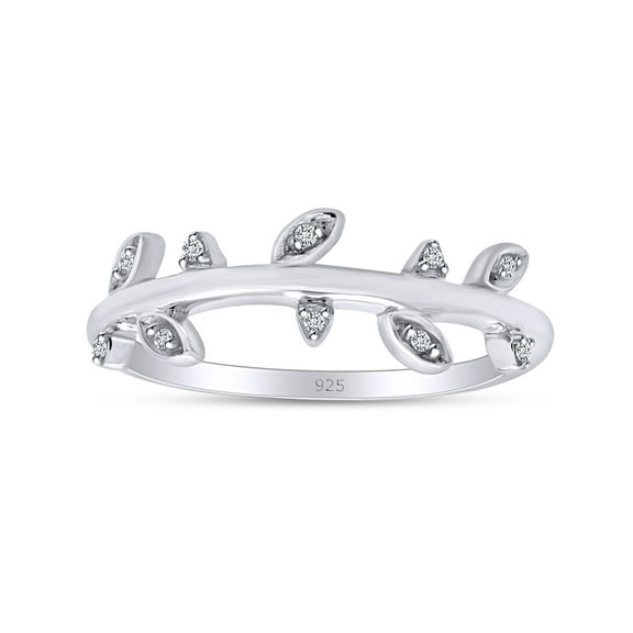 Natural Diamond Accent leaf Wedding Band Ring in 14k White Gold Plated 925 Sterling Silver For Women(1/20 Cttw,I-J Color,I2-I3 Clarity)-6