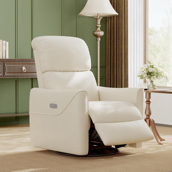 PU Leather Power Swivel Glider Recliner Chair Nursery Electric Rocker Recliner Chair with Lumbar Support & USB Port for Living Room Bedroom and Nursery (Mid-Century Modern, Beige)