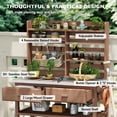 thumbnail image 4 of K&K 64.9"H Outdoor Potting Bench Table with Lockable Wheels, Solid Wood Outdoor Kitchen Island with Upper Hutch, Stainless Steel Top, Towel Rack ,Outdoor Storage for Grilling, Lawn Garden -Brown, 4 of 14