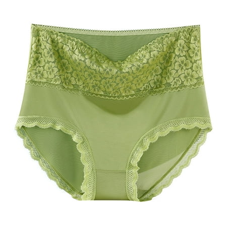 Scyoekwg Women s Underwear Stretchy Comfort High Waisted Underwear Bikini Underwear Hipster Panties Lace Tight Briefs(Green XL)