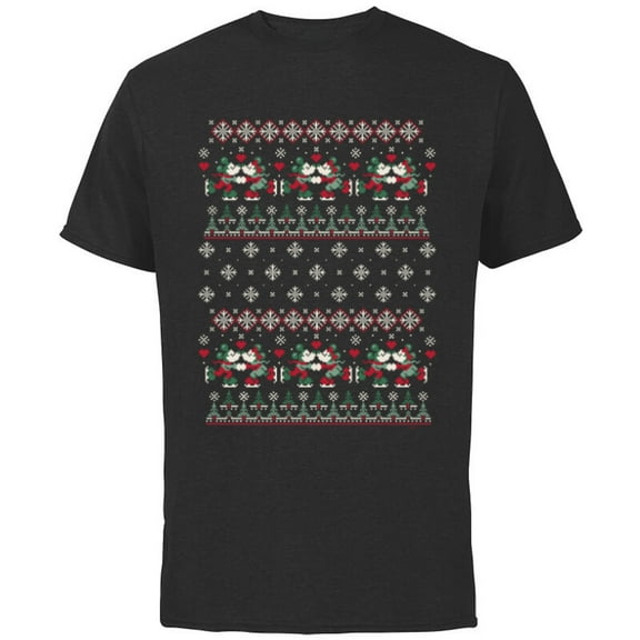 Disney Mickey & Minnie Ice Skating Ugly Christmas Sweater - Short Sleeve Cotton T-Shirt for Adults - Customized-Black