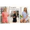 thumbnail image 4 of MOYIKO Women 2 Piece Short Sets V Neck Texture Casual Summer Sweatsuit with Pocket Matching Lounge Sets, 4 of 7