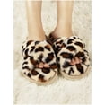 thumbnail image 3 of ELElax Women's Cross Band Slippers Fuzzy Soft House Slippers Plush Furry Warm Cozy Open Toe Fluffy Home Shoes Comfy Indoor Outdoor Slip On Breathable， Leopard, 3 of 7