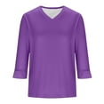 thumbnail image 4 of Womens Ruffle 3/4 Sleeve Tops V Neck Casual Cute Fall Spring Summer Tee Shirts Solid Color Loose Tshirts (L, Purple), 4 of 7