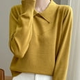 thumbnail image 6 of Itsame Women Knitted Polo Sweater V-Neck Knitted Sweaters Long Sleeves Solid Color Relaxed Lapel Collar Sweatshirts Yellow Size XL, 6 of 6