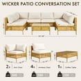 thumbnail image 4 of Ktaxon 7PC Wicker Patio Furniture Set Outdoor Sectional Sofa with Water Resistant Cushions, Glass Coffee Table, Boho Conversation Set Beige, 4 of 10