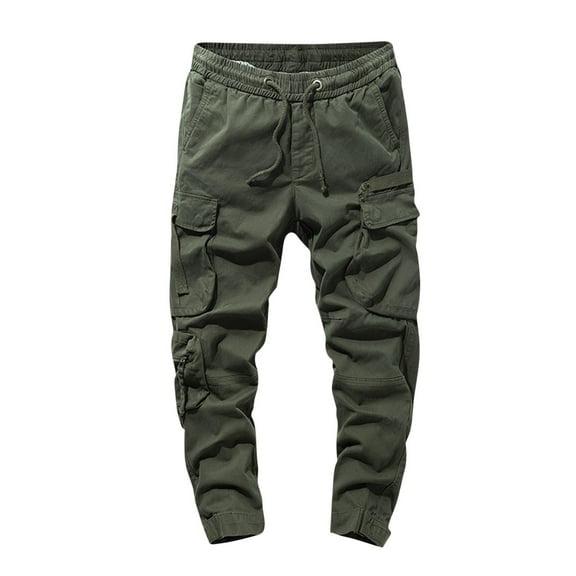 Lorytime Work Cargo Pants for Men Cotton Drawstring Elastic Waist Joggers Long Training Pants with Multi Pockets Outfits