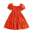 thumbnail image 3 of gdxvjhbj Robe Tout-Petit Tout-Petit Petite Robe Bébé Fille Robe Imprimée Robe Smockée Manches Courtes Col Claudine Robes à Carreaux 3T 4T (Orange,3-4 Ans), 3 of 6