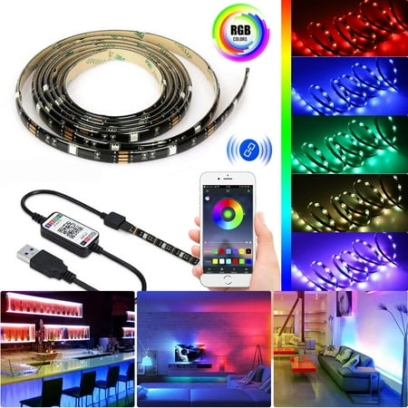 Music LED Strip Lights, 16.4ft 5050SMD 150LED Color Changing Lights Strip Waterproof Bluetooth Phone APP Remote Controlled RGB LED Strip Rope Lights Lights Kits Support iPhone Android Rainbow (Best Led Light App For Android)