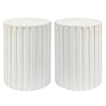 Home Square Transitional Cement Stone Column Side Table in White - Set of 2