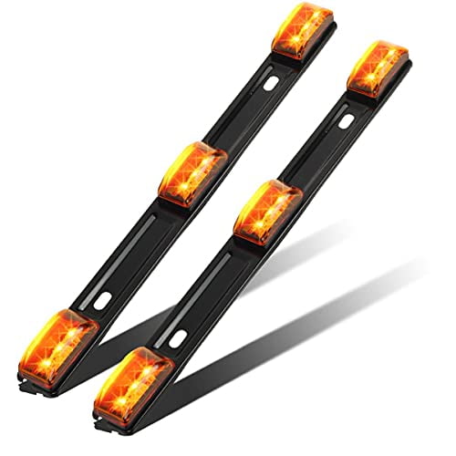 Partsam 2Pcs Amber Truck Trailer ID Light Bar 9 LED 3-lamp Front Clearance Identification Light Bar Amber Clearance Marker Light Strip Bar with Stainless Steel Brackets Sealed Waterproof