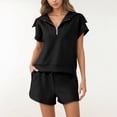 thumbnail image 2 of JIAYUE Womens Summer 2 Piece Sweater Sets Short Sleeve Lapel With Zipper Solid Color Outfits Spring Summer Fall Comfortable Relaxed Fit For Everyday Wear Ladies Two Piece Shorts Outfits, 2 of 3