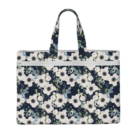 Honeii Floral Flowers Blue Print Canvas Tote Bag with Compartments Laptop Tote Bag Large Tote Bag