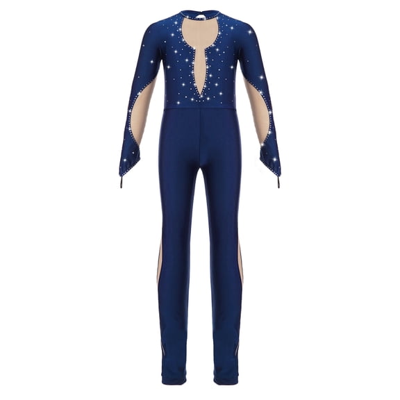 Sholeno Kids Girls Gymnastic Leotard Long Sleeve Ballet Dance Figure Skating Unitard Jumpsuit Full Navy Blue 6