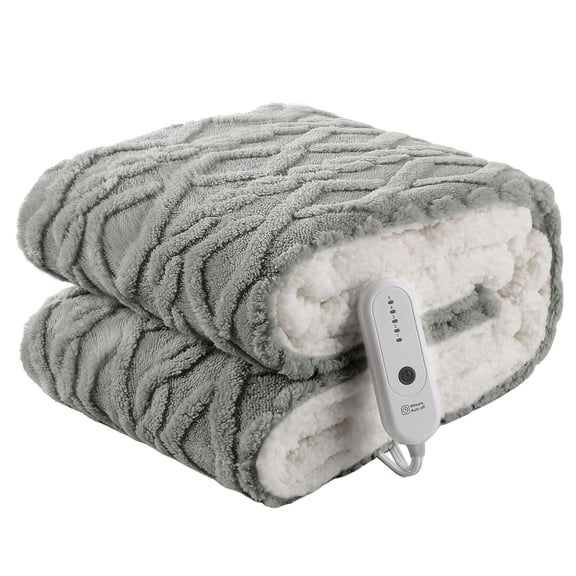 TRUSTWARMTH Electric Heated Blanket Throw 50"×60", Electric Throw Blanket with 5 Heating Levels & 4 Hours Auto Off, Ultra Soft Jacquard Shaggy Sherpa, Machine Washable, Gray
