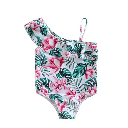

Sunisery Toddler Baby Girls Swimsuit Kids Sleeveless Floral Ruffle Swimming Wear Bikini Summer Beach Wear Sunsuit White Pink 2-3 Years