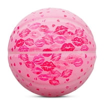 Kuangmi Size 6 Basketball (28.5") - Pink Lip Print & Heart Graphic PU Ball, Playful Patterned Indoor Outdoor Sports for Young Adults