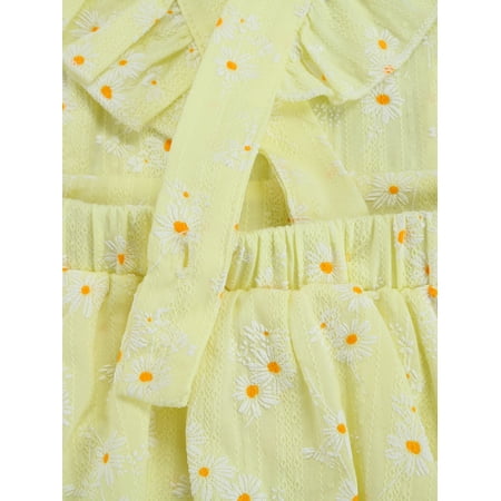 

Daisy Print Square Collar Ruffle Fly Sleeve Baby Romper with Headband