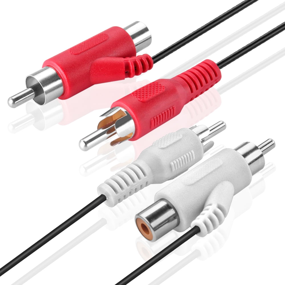 RCA Piggyback Extension Cable (12 Feet) 2RCA Audio Extender Adapter Cord Wire Coupler Male to