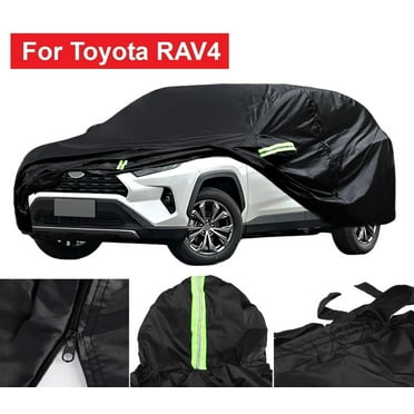 Car Cover Fit for Toyota RAV4, SUV Full Car Cover with Reflective Stripes Storage Bag Driver Door Zipper, Windproof Waterproof All Weather Protection Black