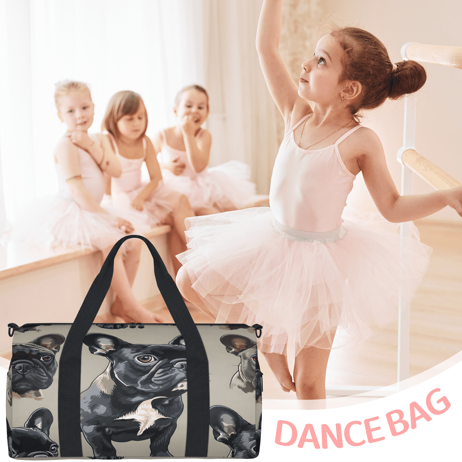 Herdesigns French Bulldog Gym Bag for Women, Duffle Bag for Travel Sport, Lightweight Waterproof Carry on Weekender Overnight Dance Yoga Workout Bags