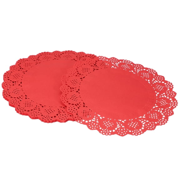 Uxcell 50Pcs Paper Doilies, 10.5" Lace Doilies Round Paper Placemats for Dessert Cake Wedding Birthday Party Decorations Sandwiches Restaurants, Red