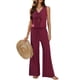 thumbnail image 2 of Conjunto de 2 Piezas para Mujer, Chaleco con Cuello en V y Cintura con Lazo, Pantalones Casuales de Pierna , Color Vino Tinto , Talla M, 2 of 9