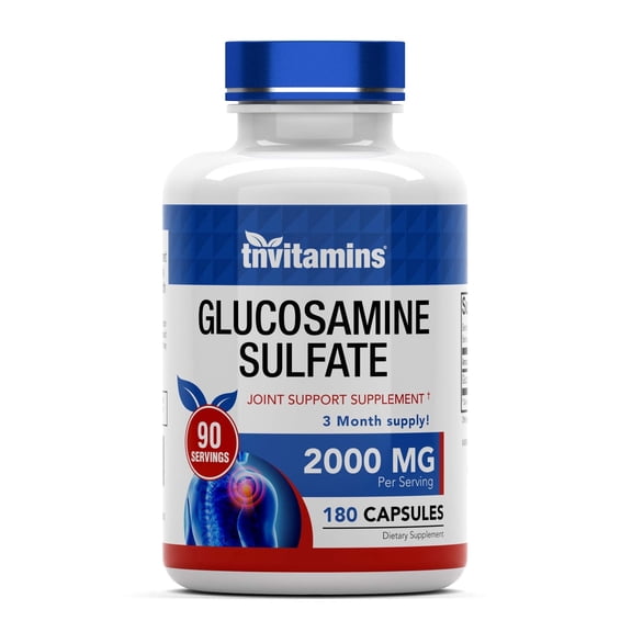 TNVitamins Glucosamine Sulfate Capsules 2000 MG (180 Count) | Joint Support* Supplement for Women & Men | Produced in The USA | Promotes Flexibility & Mobility